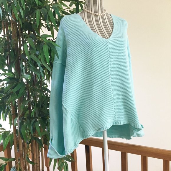 Free People Sky Blue V-Neck Sweater Size Large - Picture 3 of 10